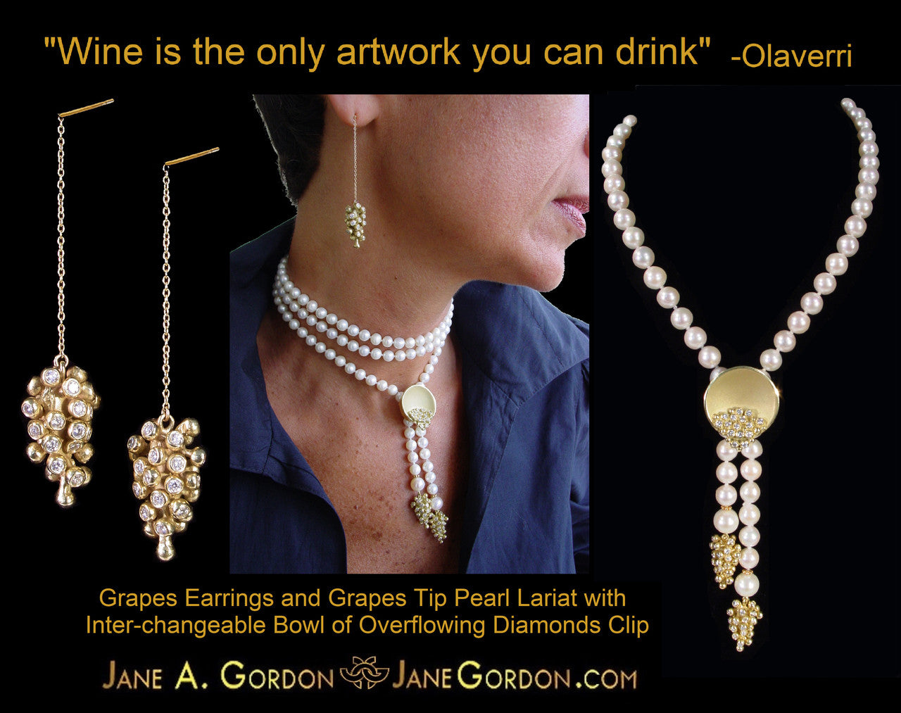 Grapes Necklace, 14K Gold with Diamonds: Lariat Style on Handmade Chain-20