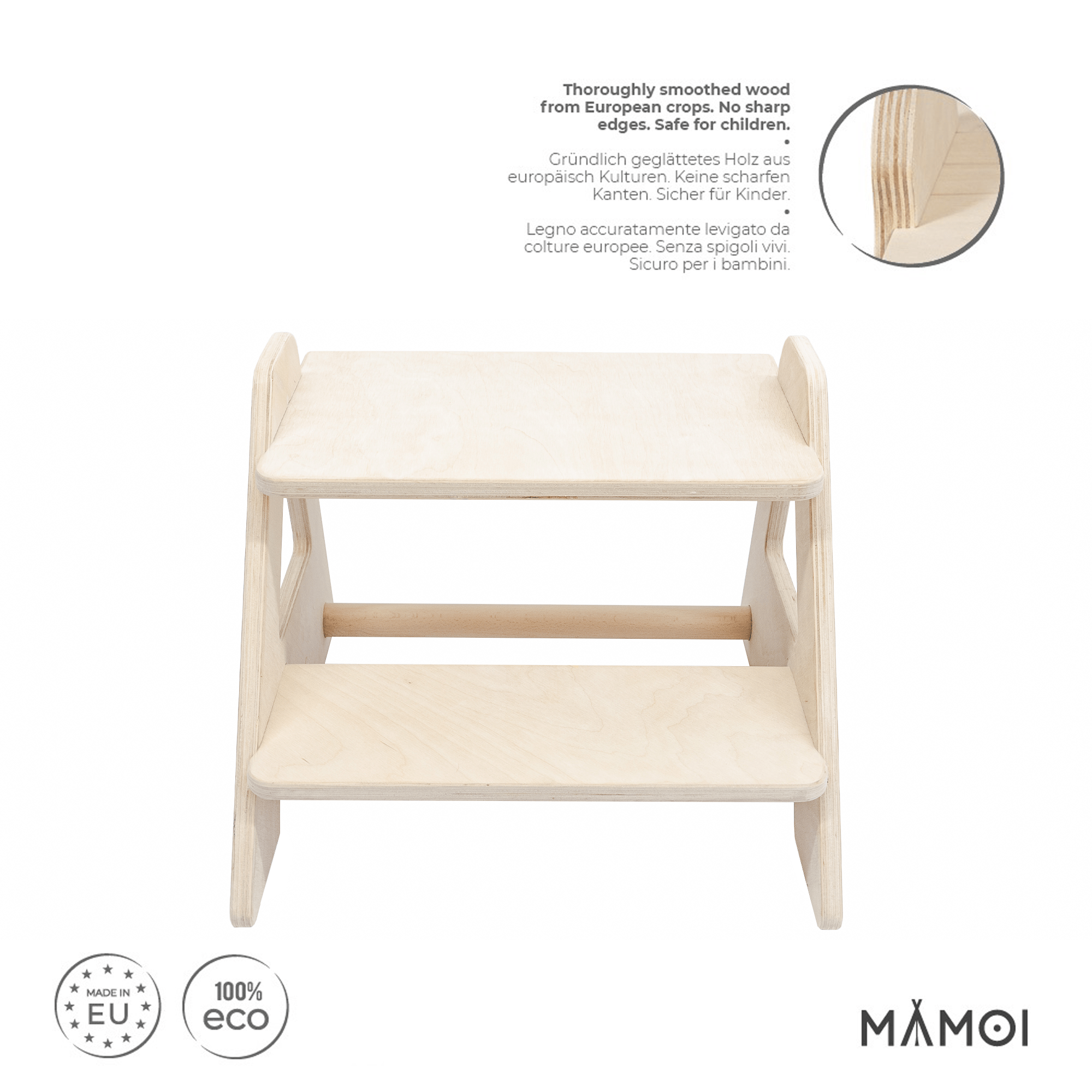 MAMOI® Tritthocker Kinder Holz | Tritthocker Kinder 2 Stufen | Holz Tritthocker Kinder | Tritthocker Zweistufig aus natürlichem Holz | Tritthocker Kind | 100% ECO | Made in EU-1