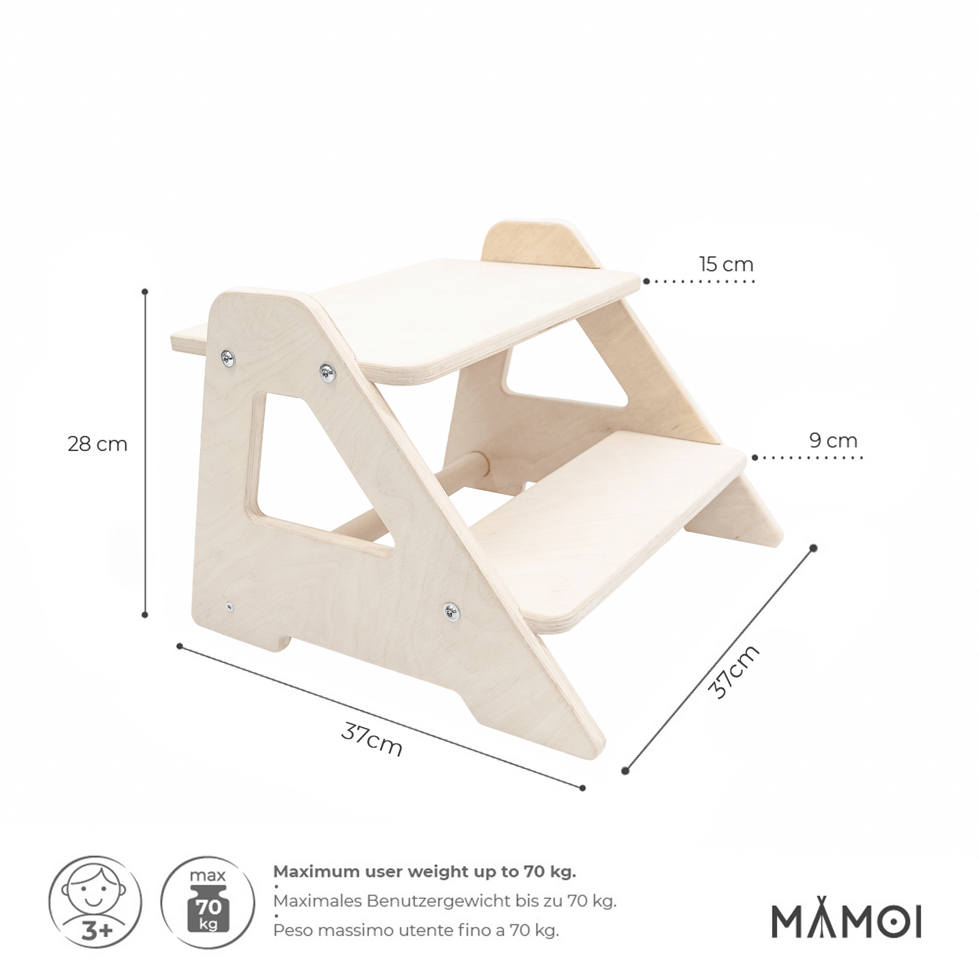MAMOI® Tritthocker Kinder Holz | Tritthocker Kinder 2 Stufen | Holz Tritthocker Kinder | Tritthocker Zweistufig aus natürlichem Holz | Tritthocker Kind | 100% ECO | Made in EU-2