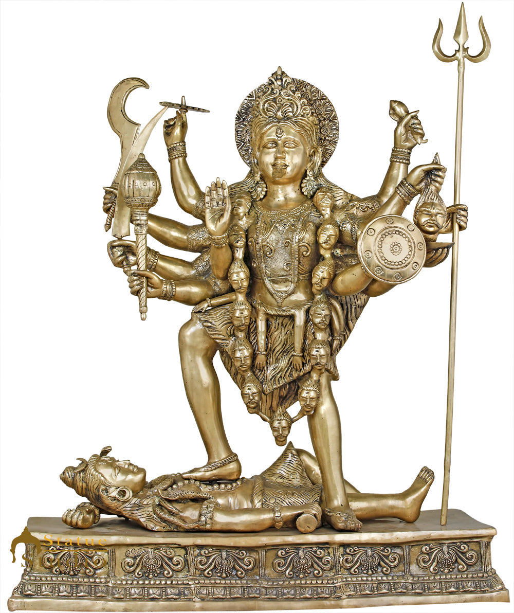 Brass Antique Maa Kali Idol Large Size Reigious Home Temple Décor 4 Feet Statue-0