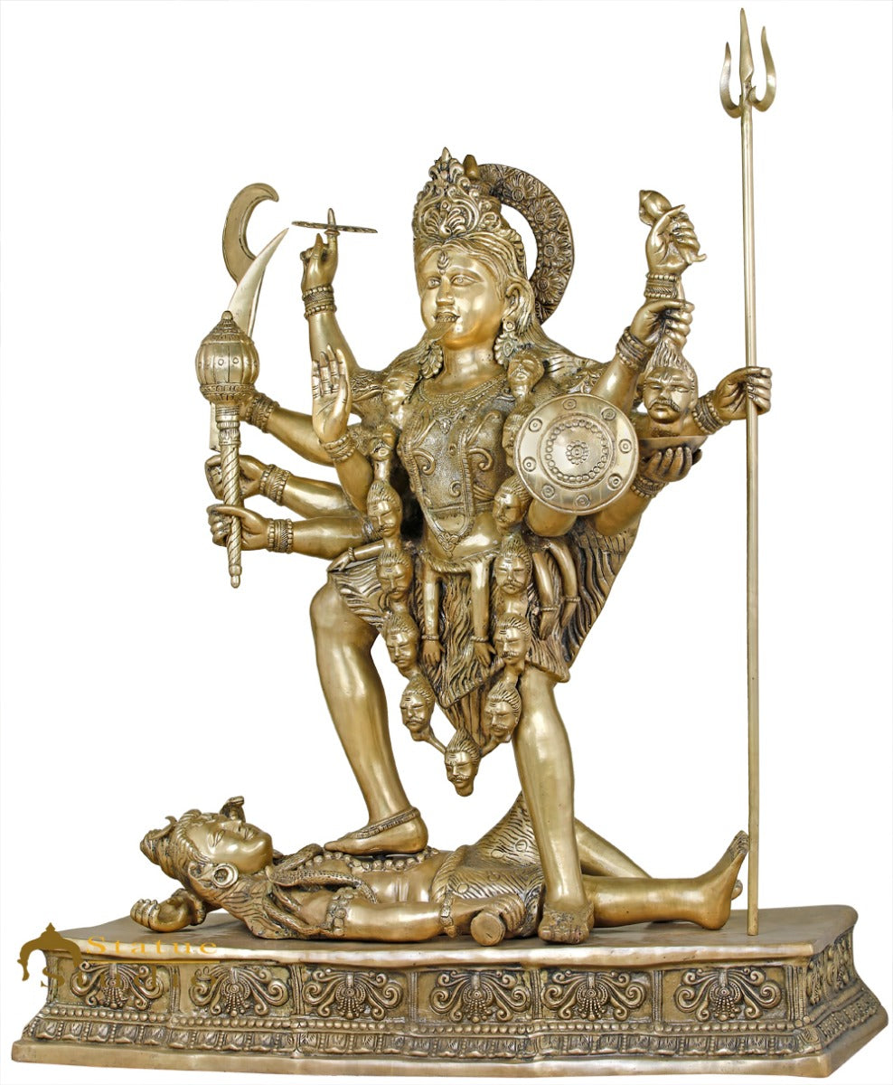 Brass Antique Maa Kali Idol Large Size Reigious Home Temple Décor 4 Feet Statue-1