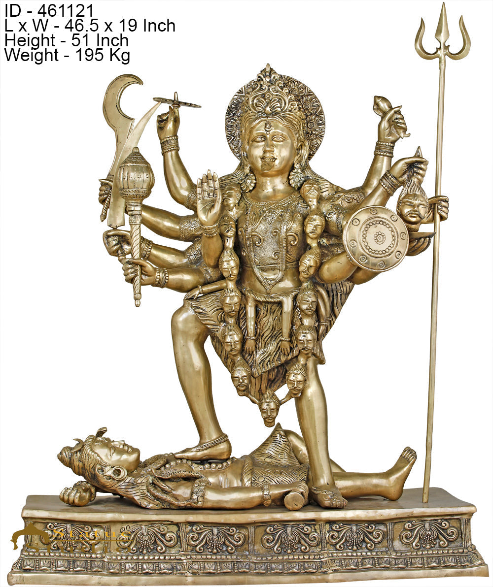 Brass Antique Maa Kali Idol Large Size Reigious Home Temple Décor 4 Feet Statue-2