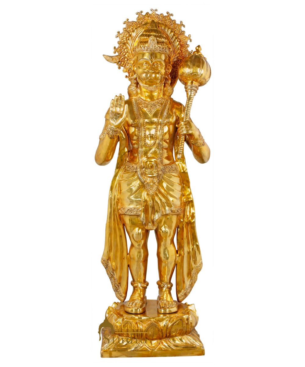 Brass Super Large Size Blessing Hanuman Idol Home Temple Decor Statue 6 Feet-1