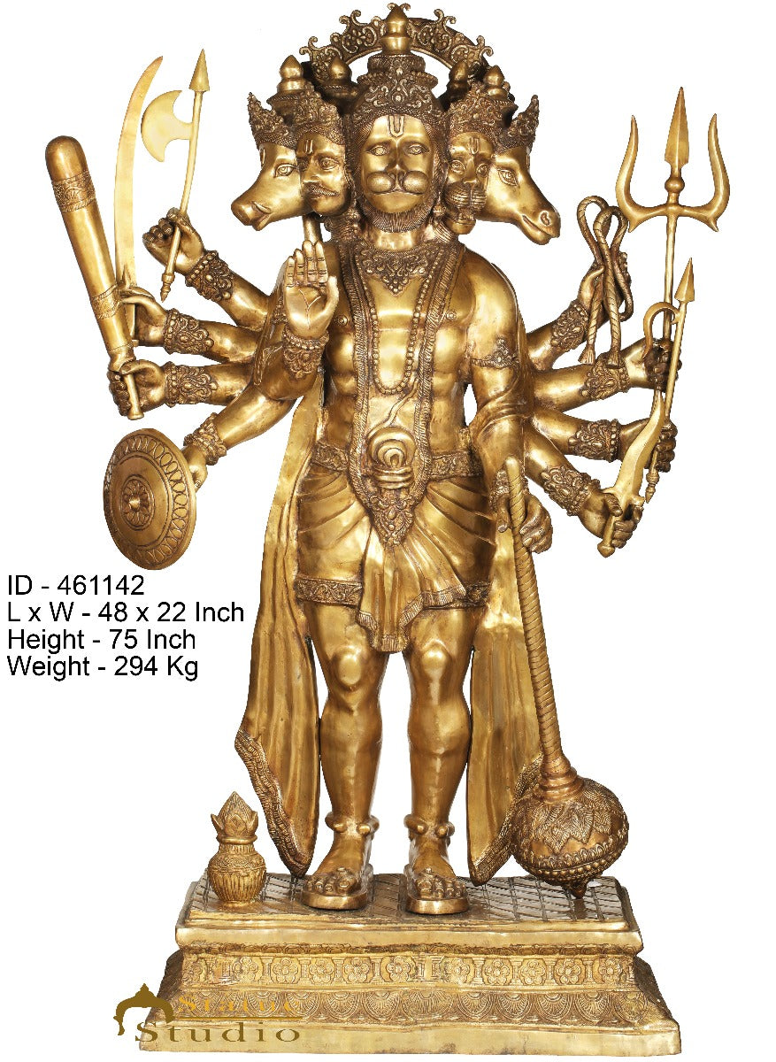 Brass Very Large Panchmukhi Hanuman Idol For Home Temple Decor 6 Feet-4