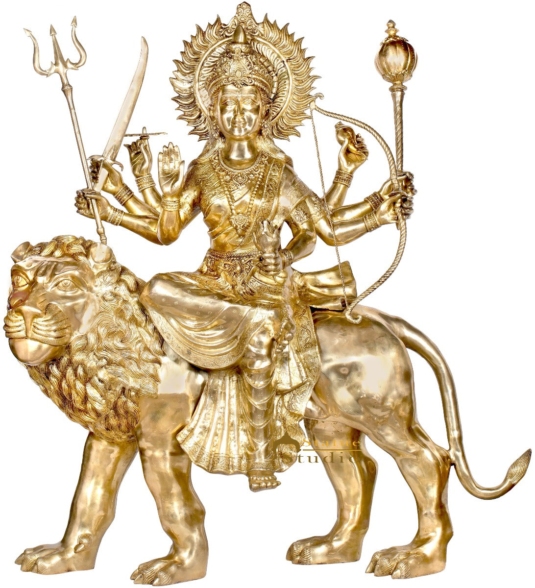 Brass Large Size Sherawali Maa Seated On Lion Idol Durga Home Temple Statue 5 FT-0