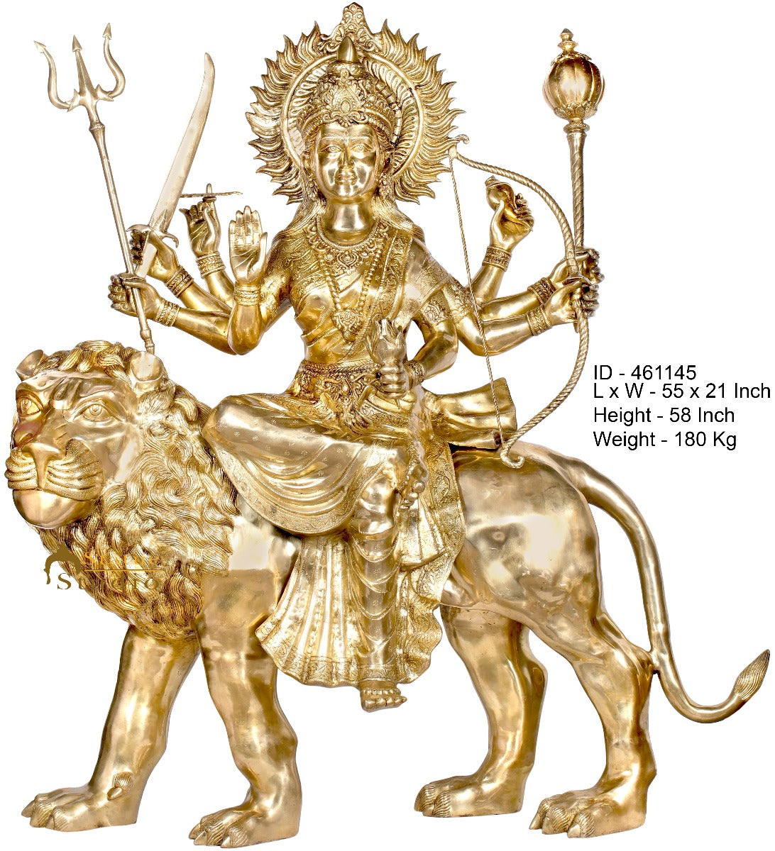 Brass Large Size Sherawali Maa Seated On Lion Idol Durga Home Temple Statue 5 FT-2
