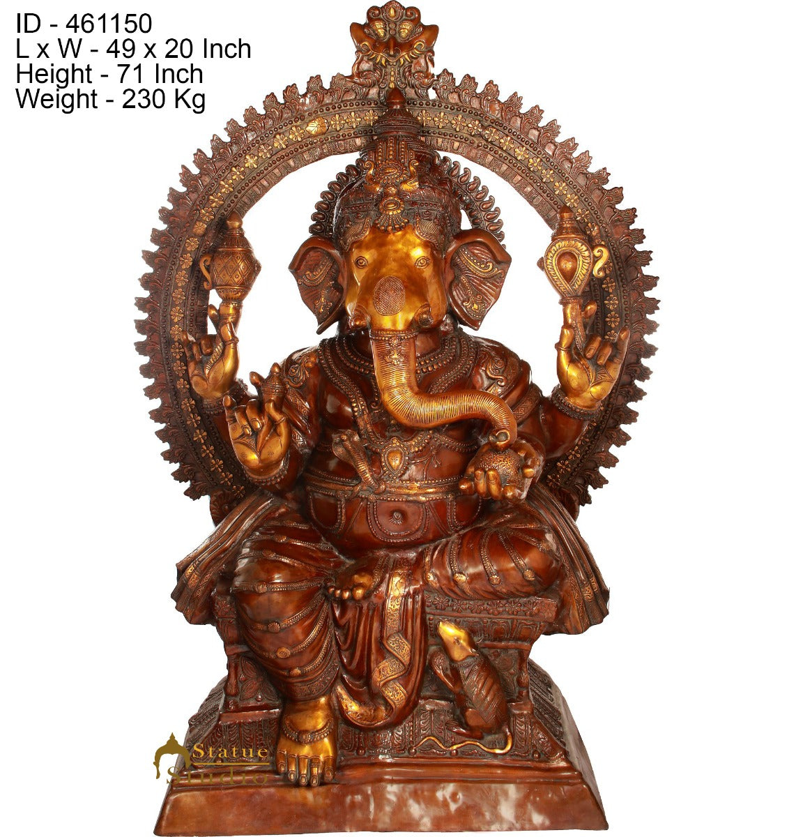 Brass Super Large Size Ganesha Statue Ganpati Idol Home Temple Décor 6 Feet-3
