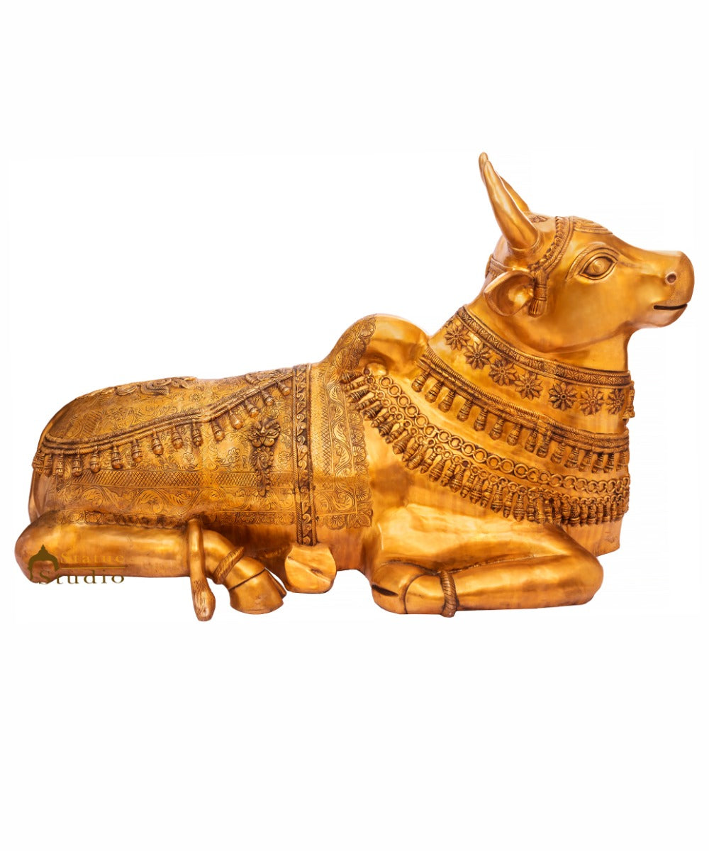 Brass Large Size Holy Cow Nandi Idol Home Temple Exclusive Décor Statue 5 Feet-0
