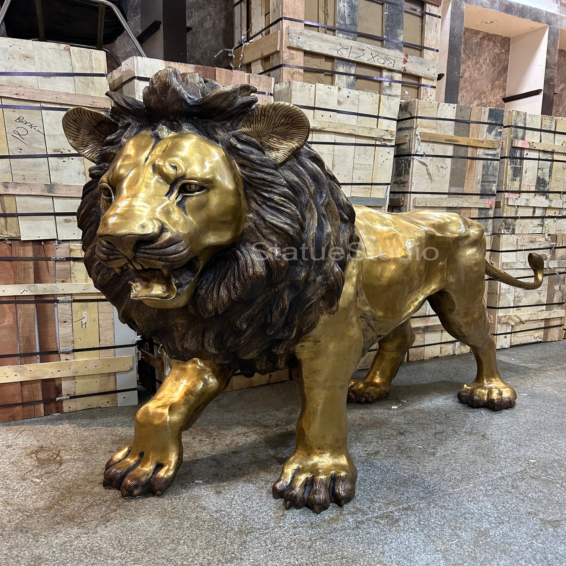Brass Lion Statue Big Life Size Figure For Home Garden Decor 4 Feet Tall-0