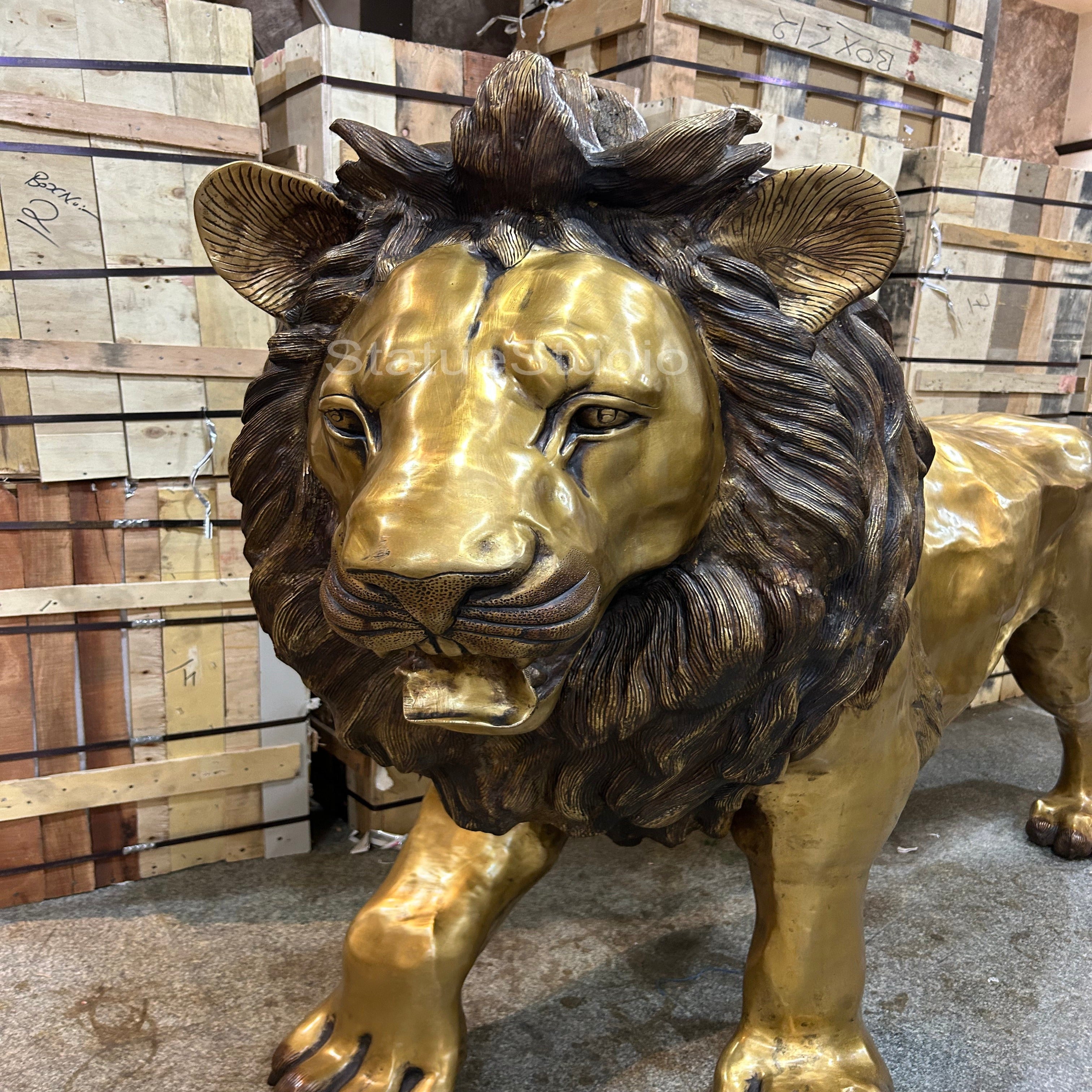 Brass Lion Statue Big Life Size Figure For Home Garden Decor 4 Feet Tall-2