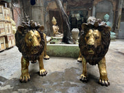 Brass Lion Pair Statue Big Life Size Figure For Home Garden Decor 4 Feet Tall-0