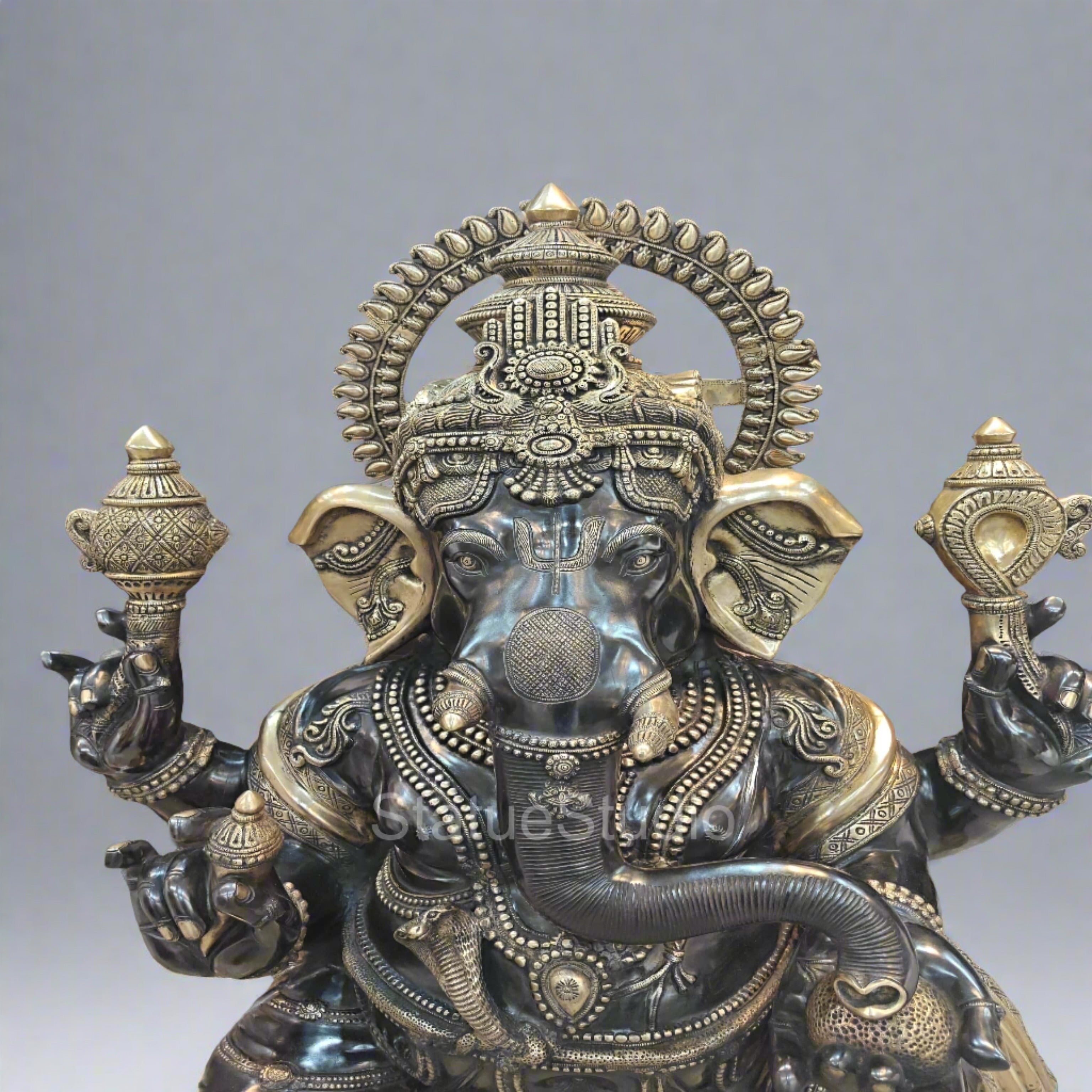 Brass Large Ganesha Statue Antique Finish For Home Decor 5 Feet-3