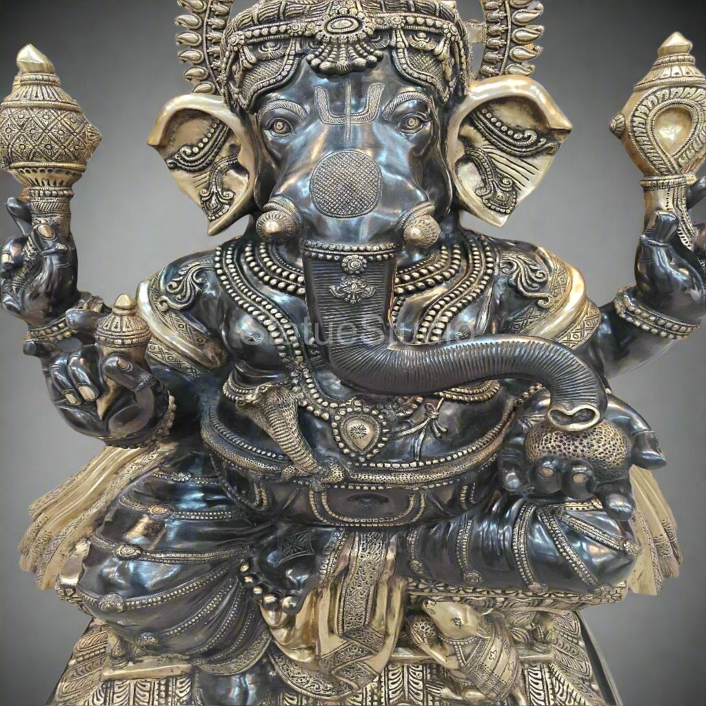 Brass Large Ganesha Statue Antique Finish For Home Decor 5 Feet-2