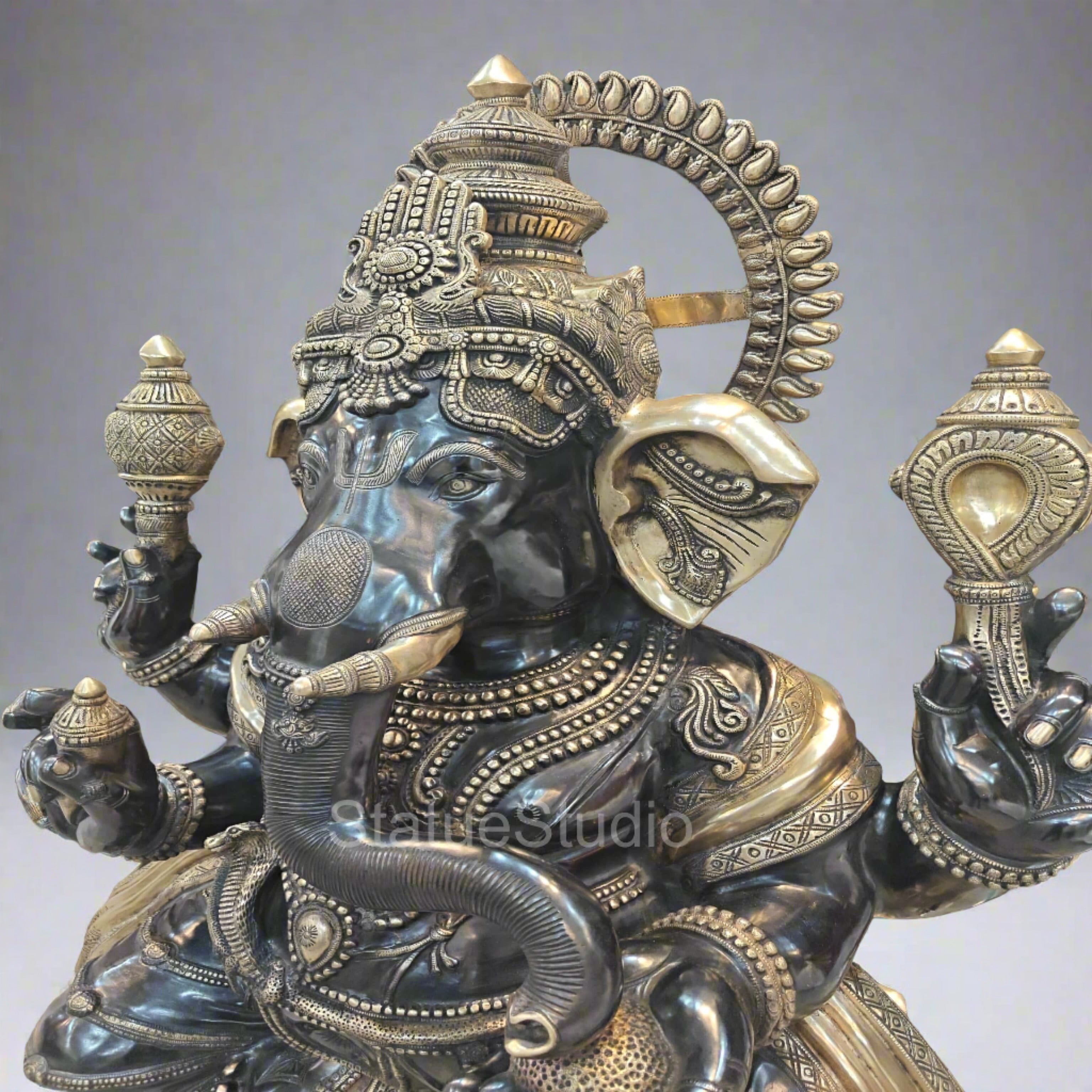 Brass Large Ganesha Statue Antique Finish For Home Decor 5 Feet-4