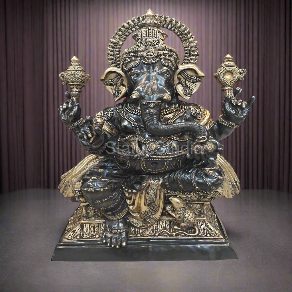 Brass Large Ganesha Statue Antique Finish For Home Decor 5 Feet-1