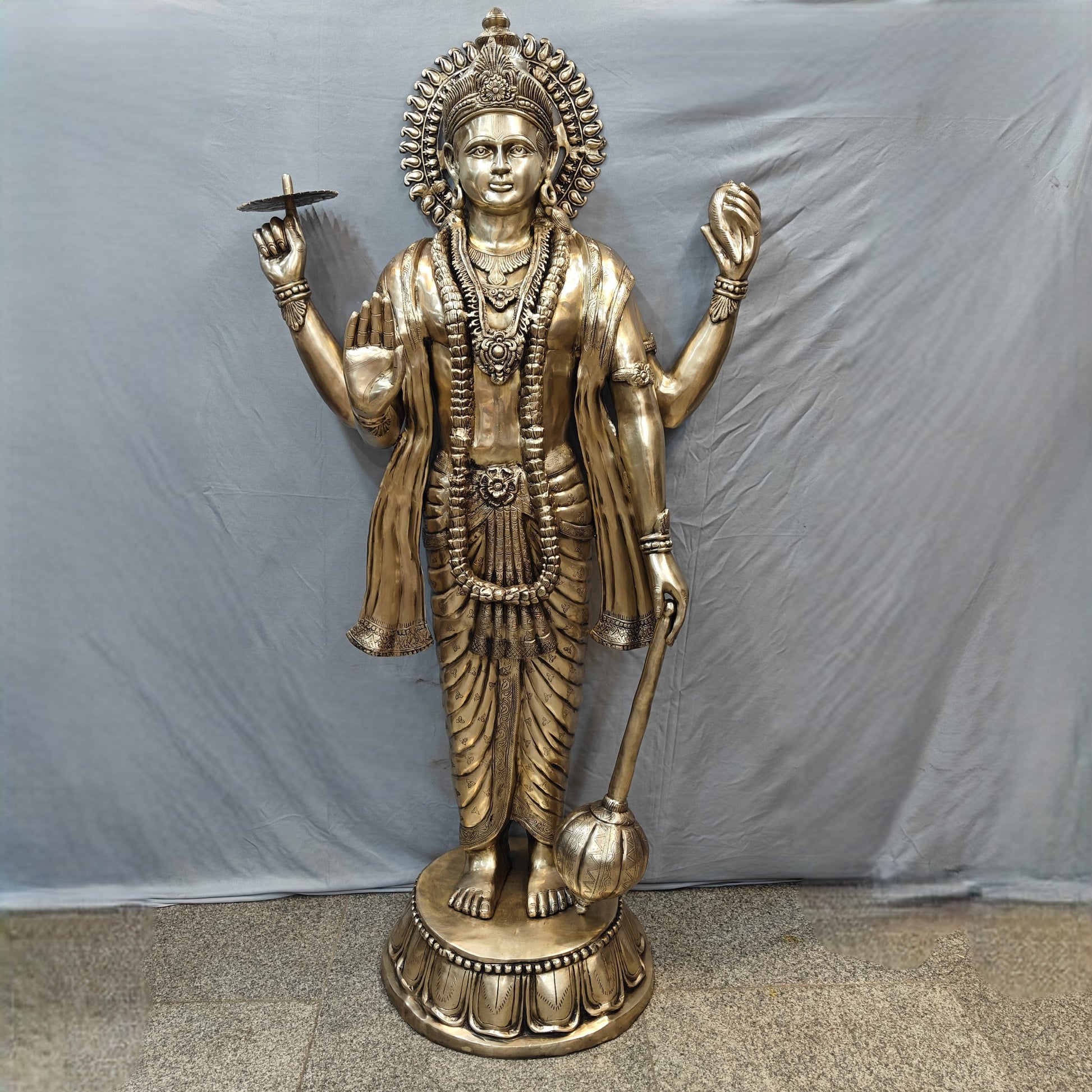 Brass Large Exclusive Standing Vishnu Idol Sculpture 6 Feet-2