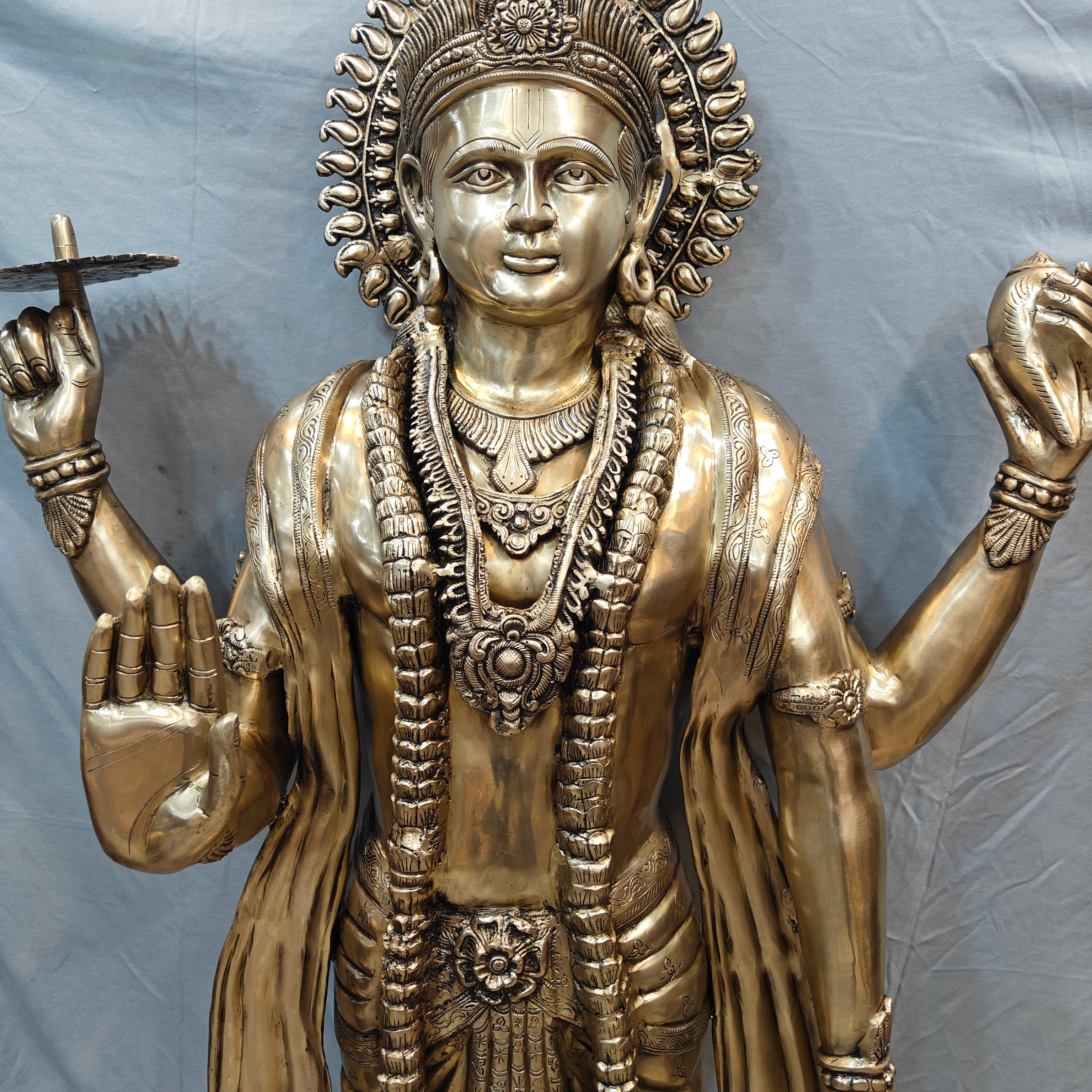 Brass Large Exclusive Standing Vishnu Idol Sculpture 6 Feet-3