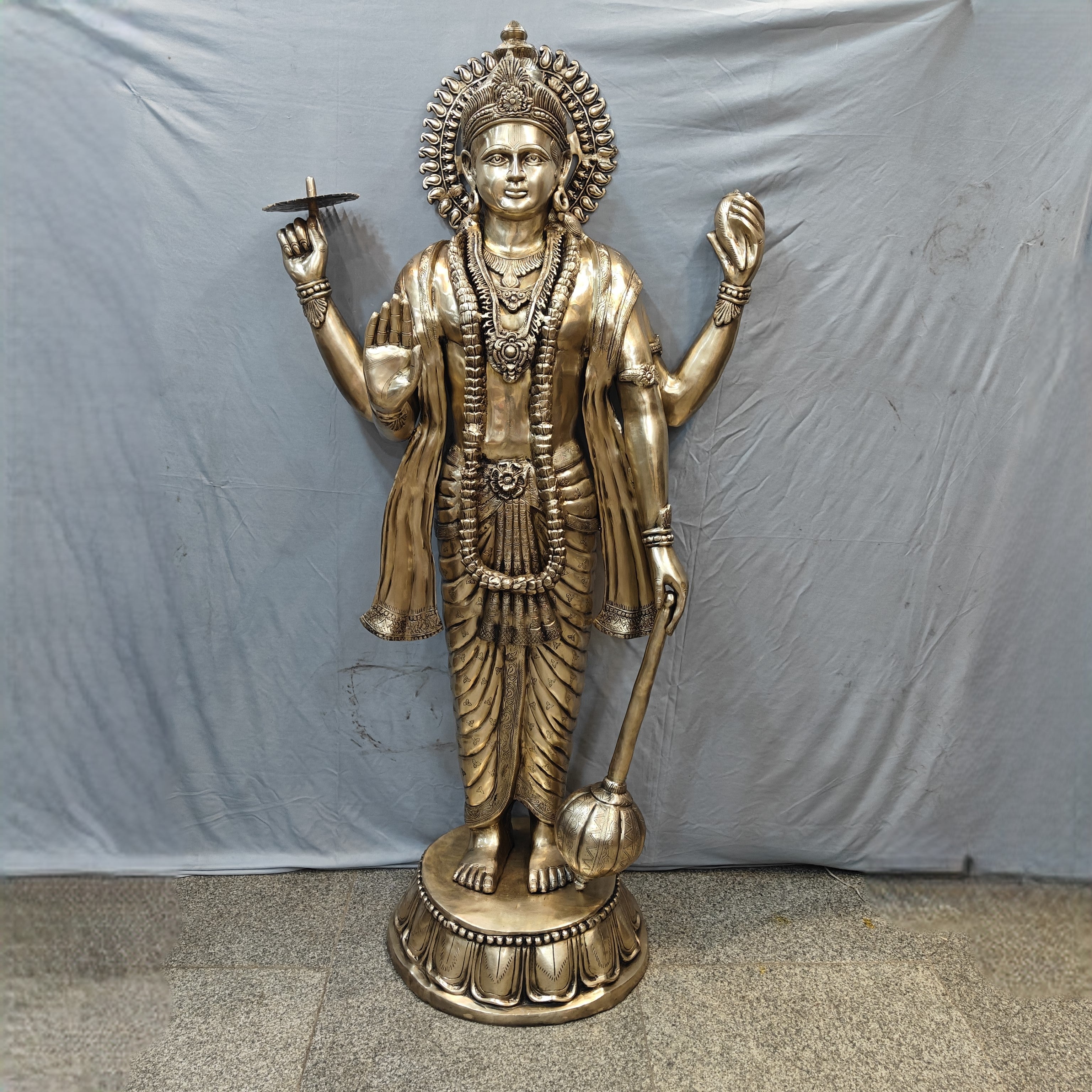 Brass Large Exclusive Standing Vishnu Idol Sculpture 6 Feet-4
