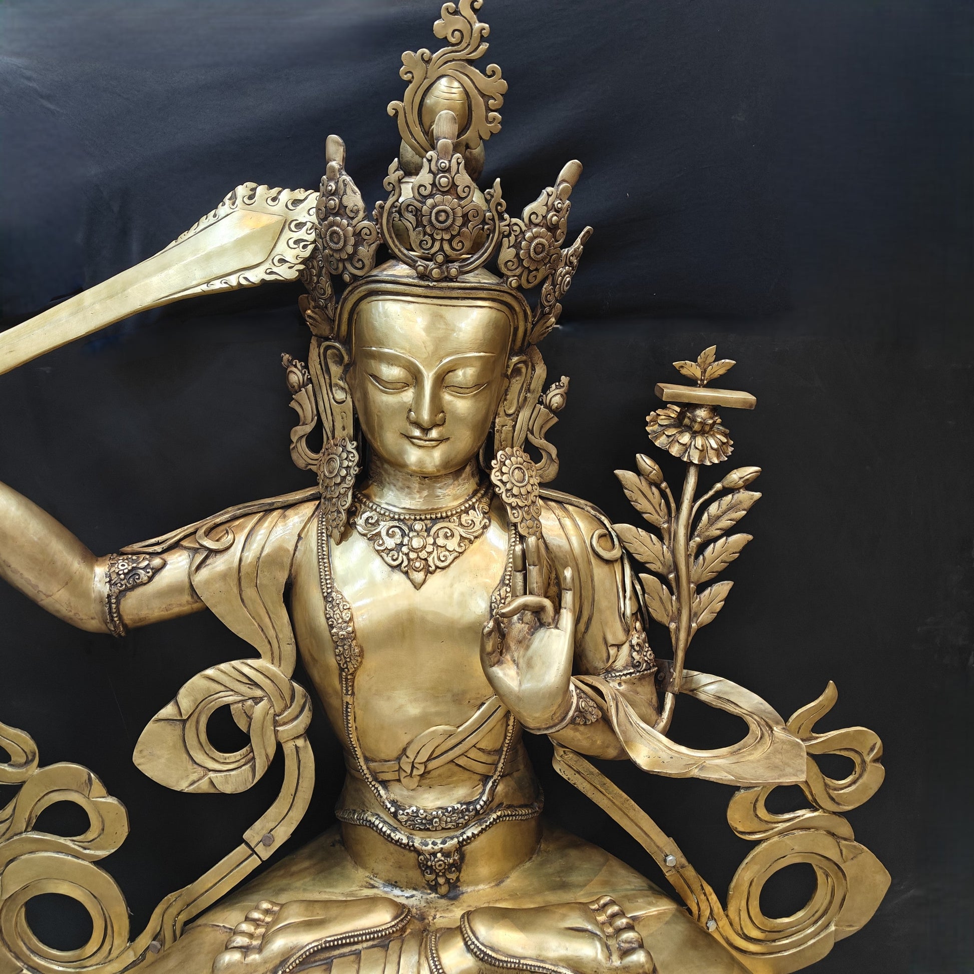 Brass Large Size Buddhism Goddess Manjushri Statue Tibetan Buddhist Deity 5.5 Feet-1