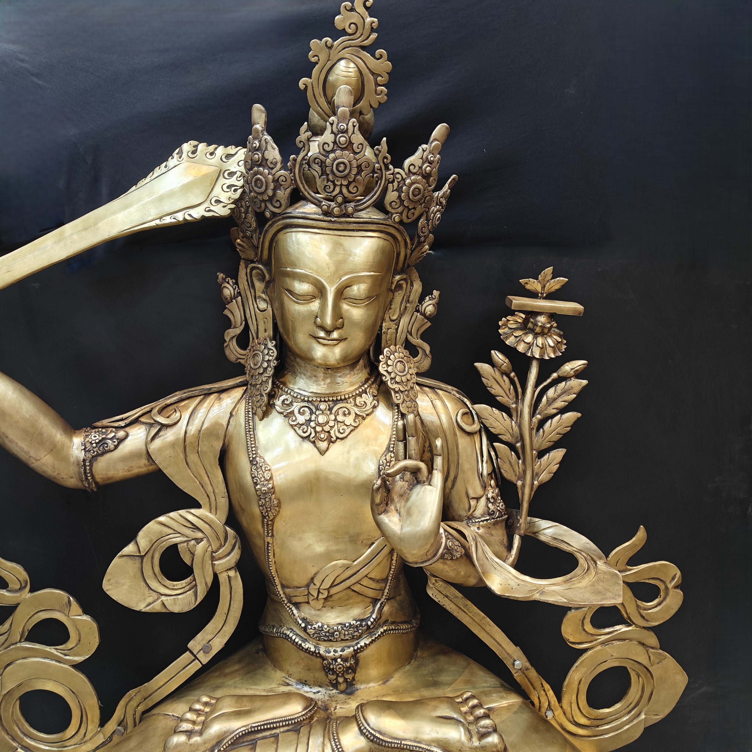 Brass Large Size Buddhism Goddess Manjushri Statue Tibetan Buddhist Deity 5.5 Feet-1