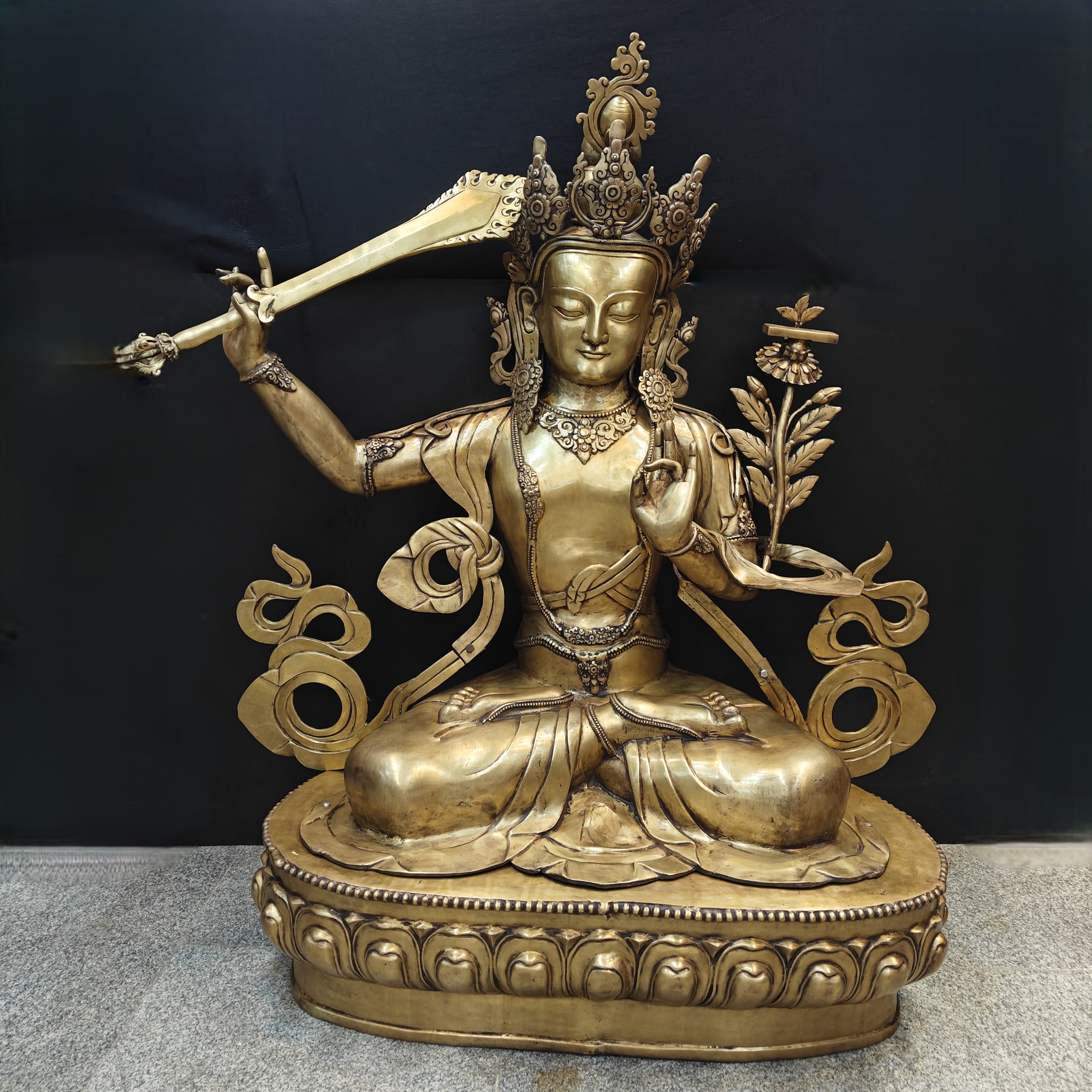 Brass Large Size Buddhism Goddess Manjushri Statue Tibetan Buddhist Deity 5.5 Feet-2