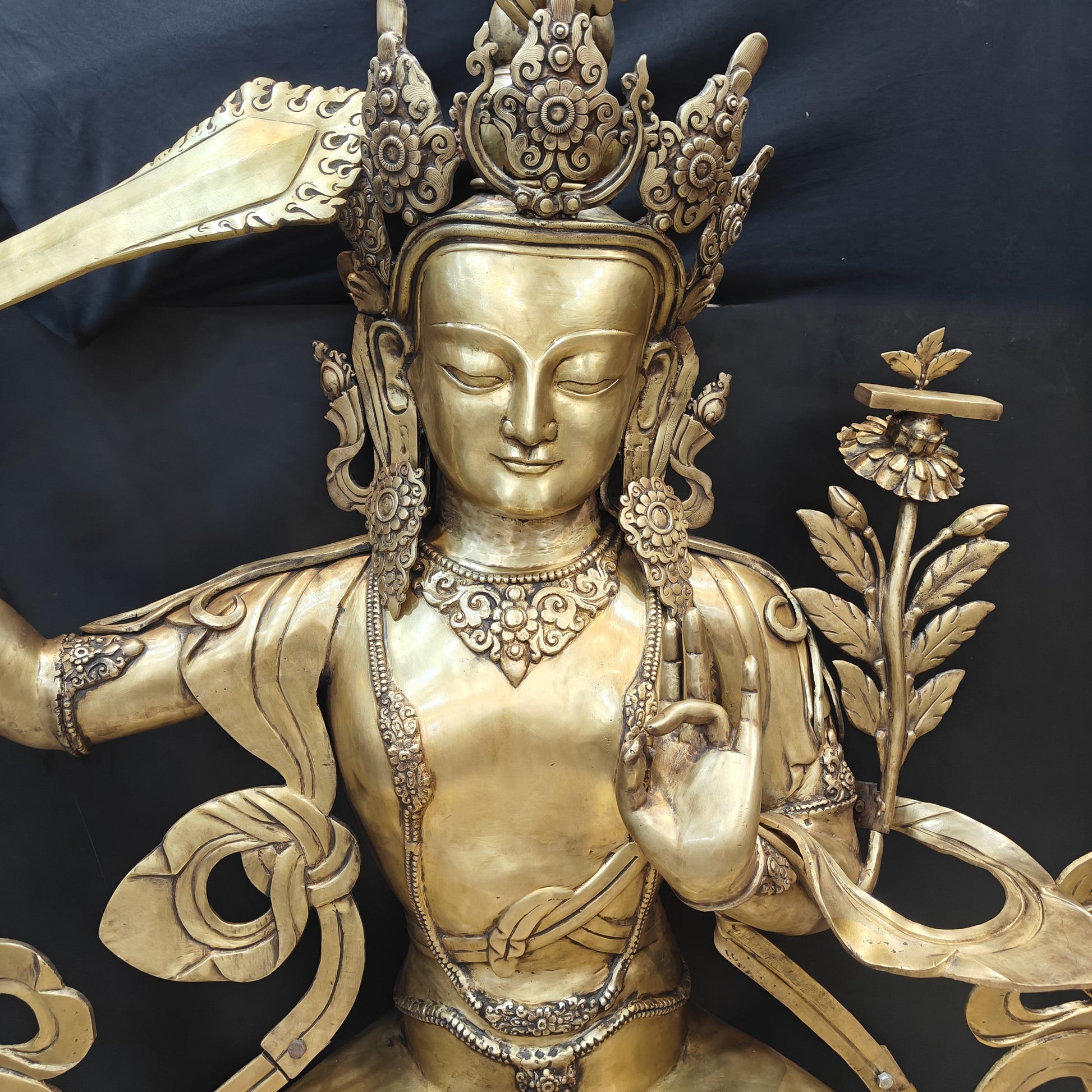 Brass Large Size Buddhism Goddess Manjushri Statue Tibetan Buddhist Deity 5.5 Feet-3