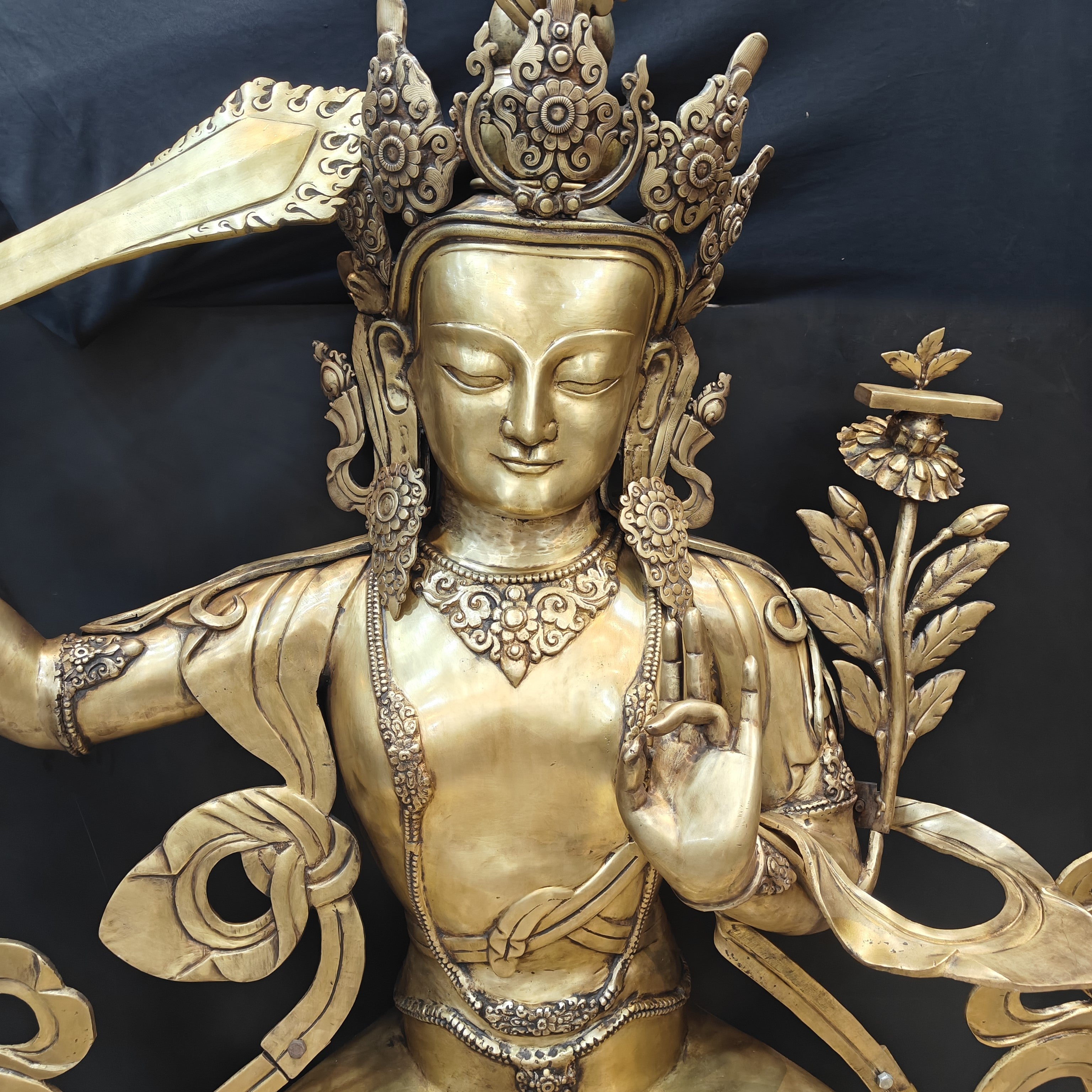 Brass Large Size Buddhism Goddess Manjushri Statue Tibetan Buddhist Deity 5.5 Feet-3