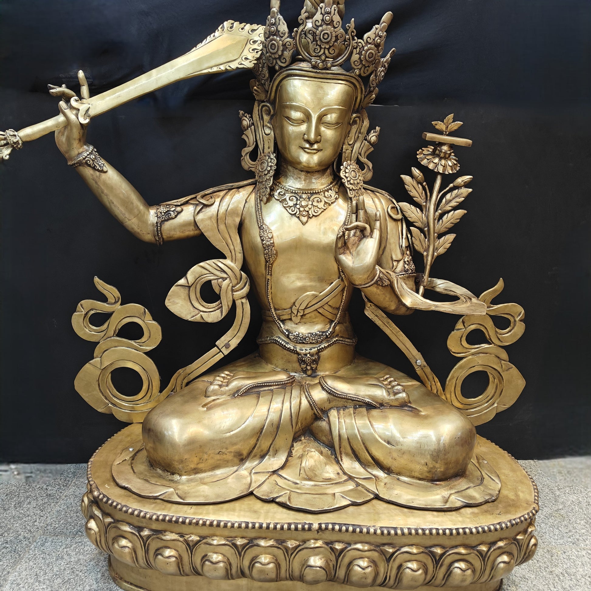 Brass Large Size Buddhism Goddess Manjushri Statue Tibetan Buddhist Deity 5.5 Feet-4