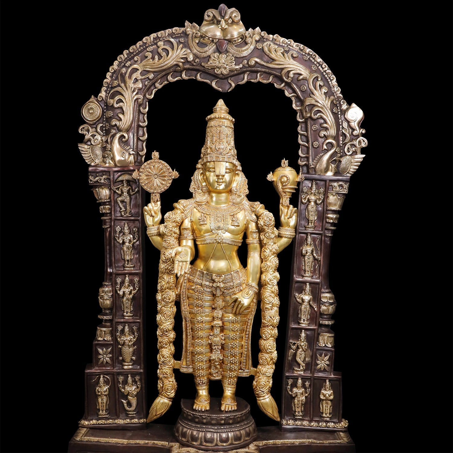 Brass Super Large Tirupati Balaji Venkateshvara Idol With Kirtimukha Throne 7.5 Feet-1