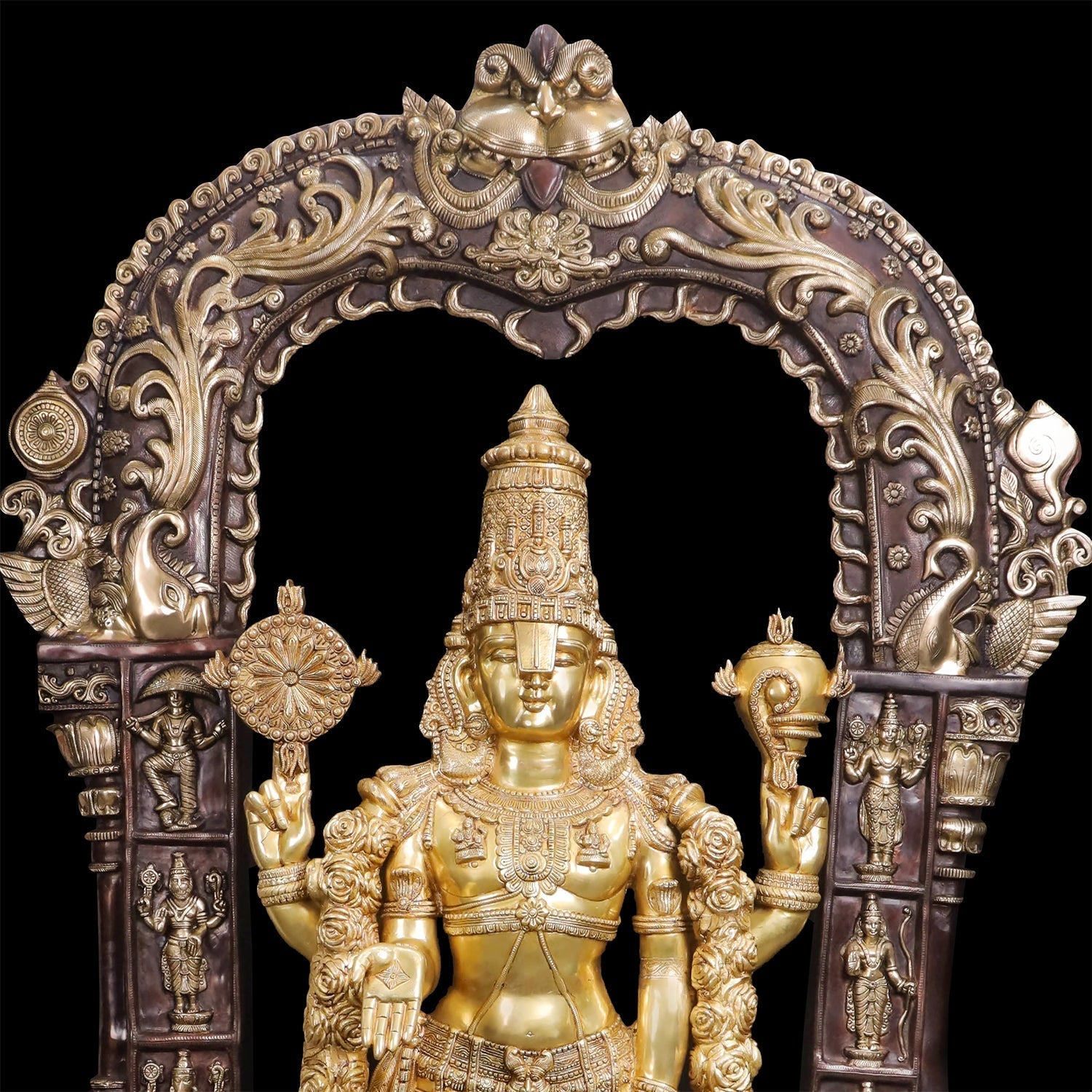 Brass Super Large Tirupati Balaji Venkateshvara Idol With Kirtimukha Throne 7.5 Feet-2