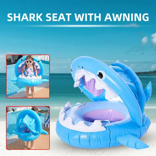 Inflatable Swimming Ring For Kids With Awning Shark Seat NOSTOPSHOP