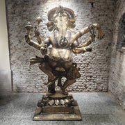 Brass Large Dancing Ganesha Statue Antique Finish 82 Inches-0