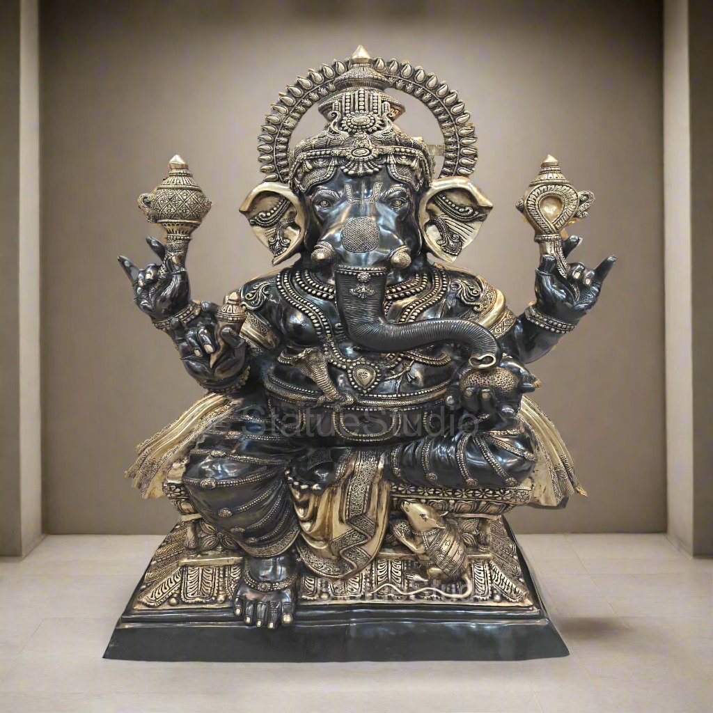 Brass Large Ganesha Statue Antique Finish For Home Decor 5 Feet-0