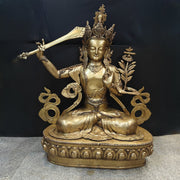 Brass Large Size Buddhism Goddess Manjushri Statue Tibetan Buddhist Deity 5.5 Feet-0