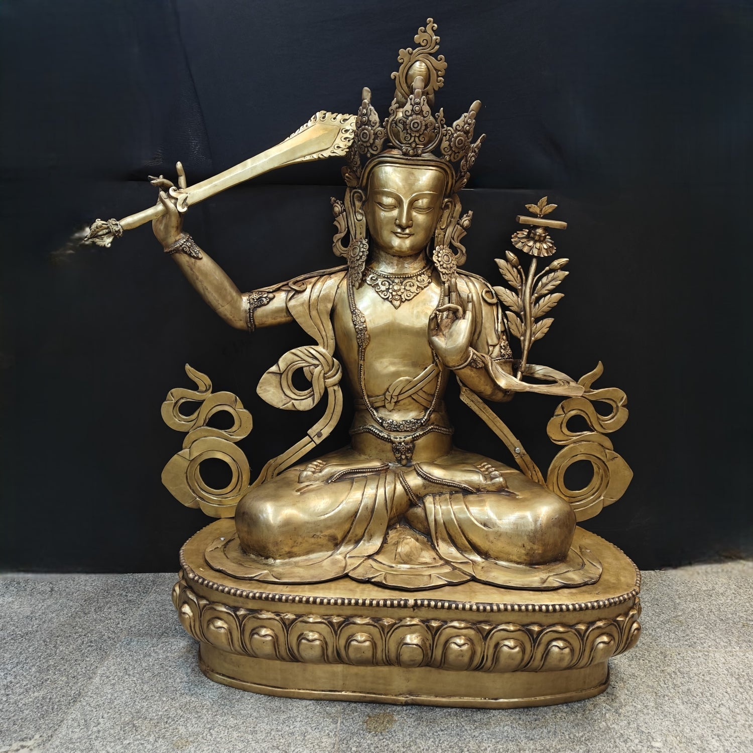 Brass Large Size Buddhism Goddess Manjushri Statue Tibetan Buddhist Deity 5.5 Feet-0