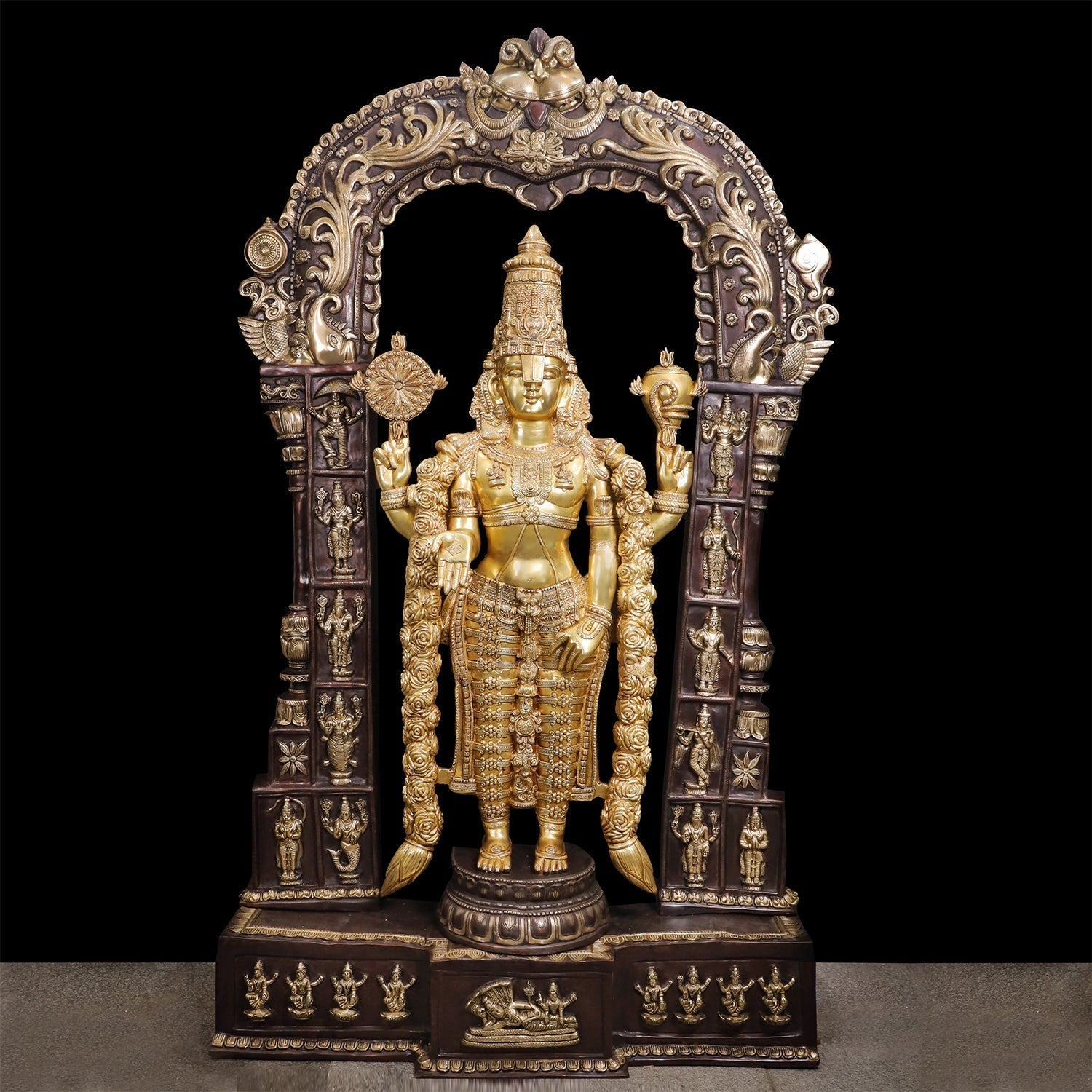 Brass Super Large Tirupati Balaji Venkateshvara Idol With Kirtimukha Throne 7.5 Feet-0