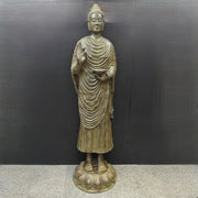 Brass Vintage Large Standing Buddha Statue Green Patina Finish 6.5 Feet-0