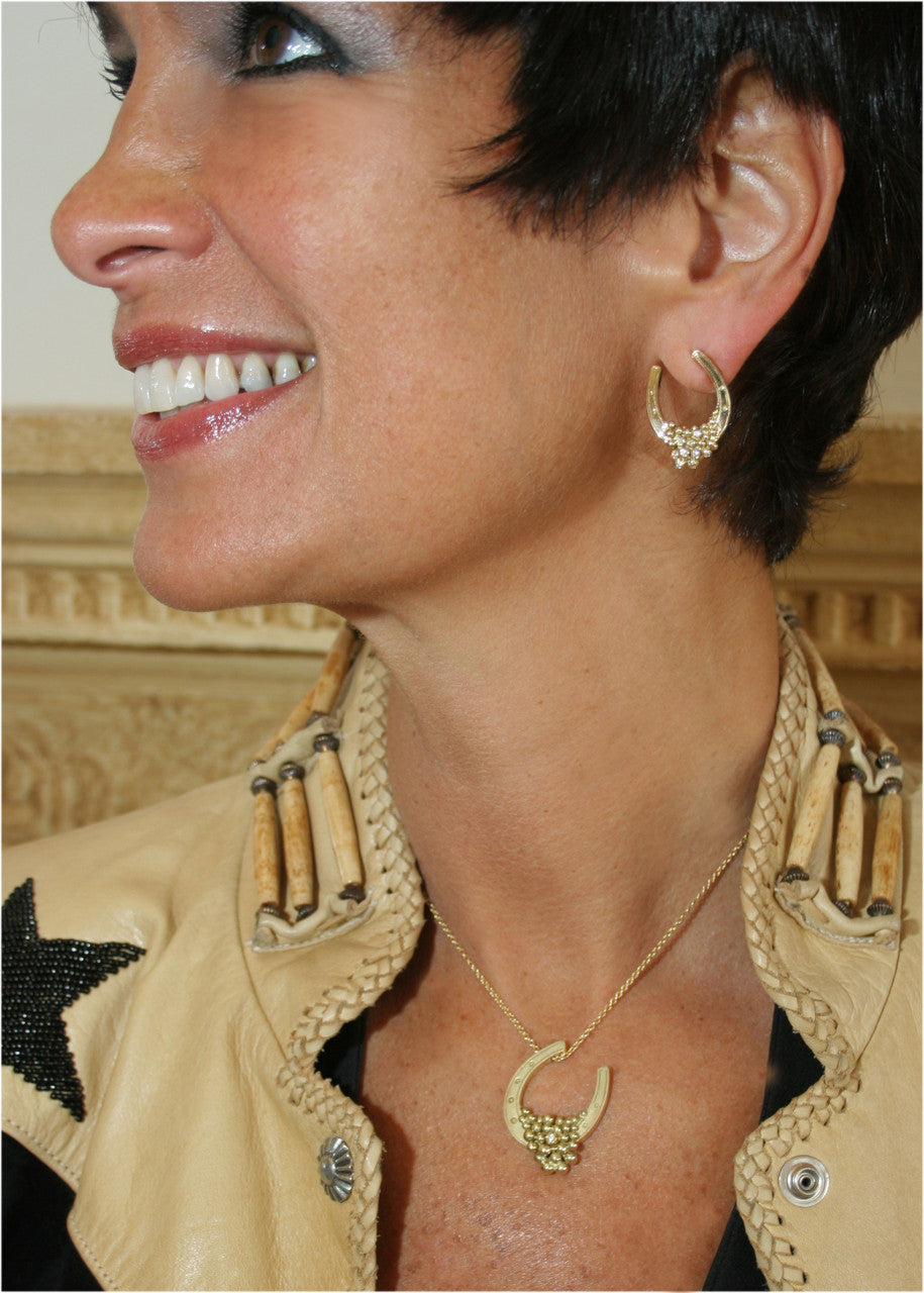 "Lucky You" Equestrian Horseshoe Necklace, 18K Gold, Overflowing with Diamonds.-13