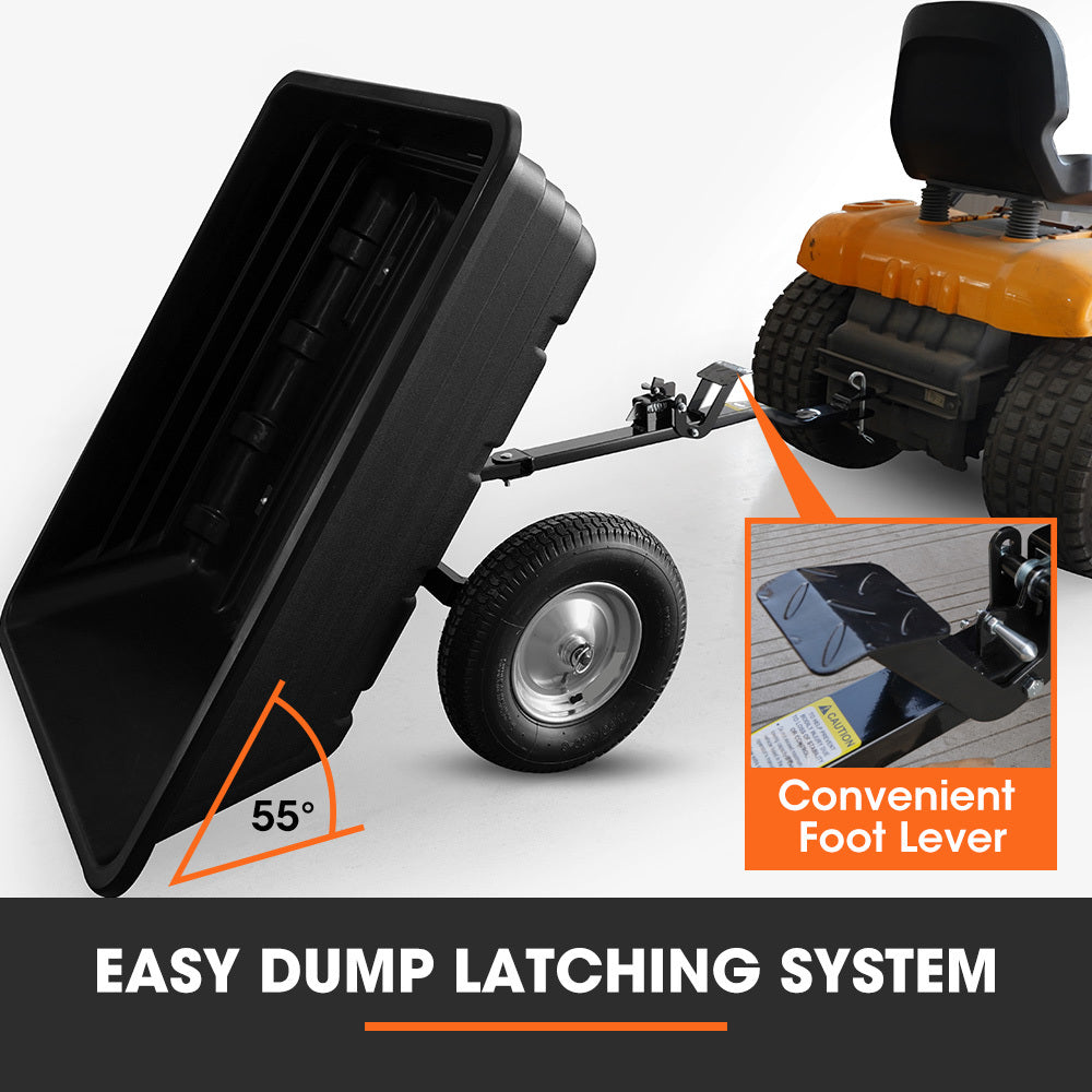 NNEMB Poly Dump Cart, 272kg Load Heavy Duty Tipper Trailer, 16-inch Tyres, for Ride-on Lawn Mower Tractor, ATV, Quad Bike-1