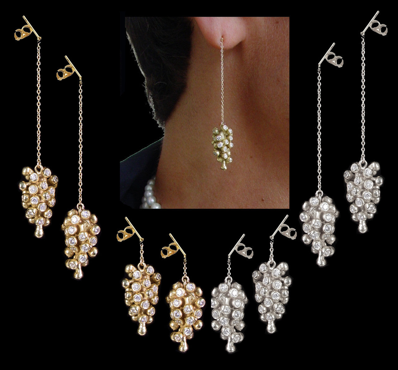 Grapes Drop Earrings-18K Gold and Diamonds-2