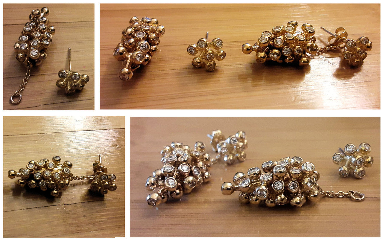 Grapes Drop Earrings-18K Gold and Diamonds-3