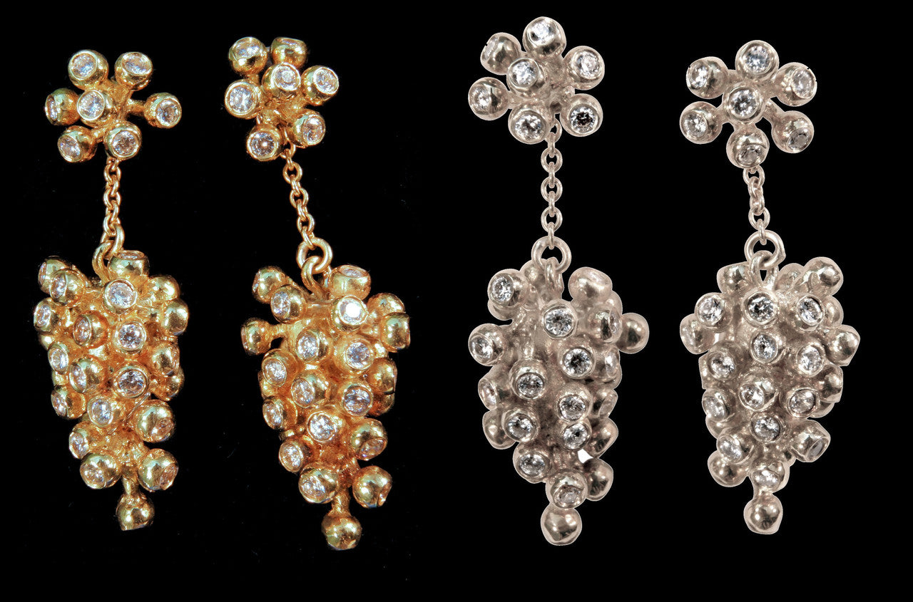 Grapes Drop Earrings- 2 parts-Detachable Stud. 18K Gold with diamonds-21