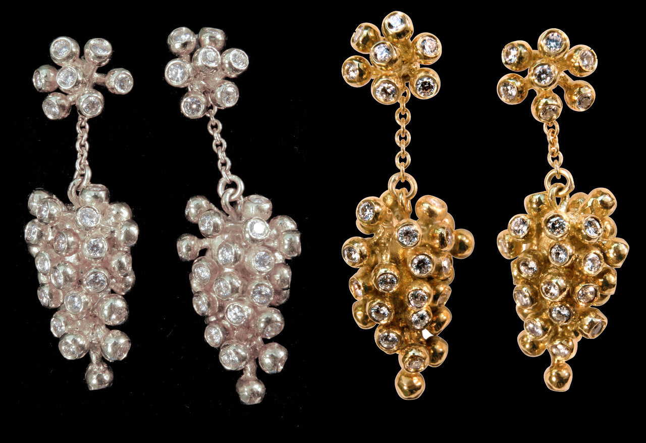 Grapes Drop Earrings- 2 parts-Detachable Stud. 18K Gold with diamonds-10