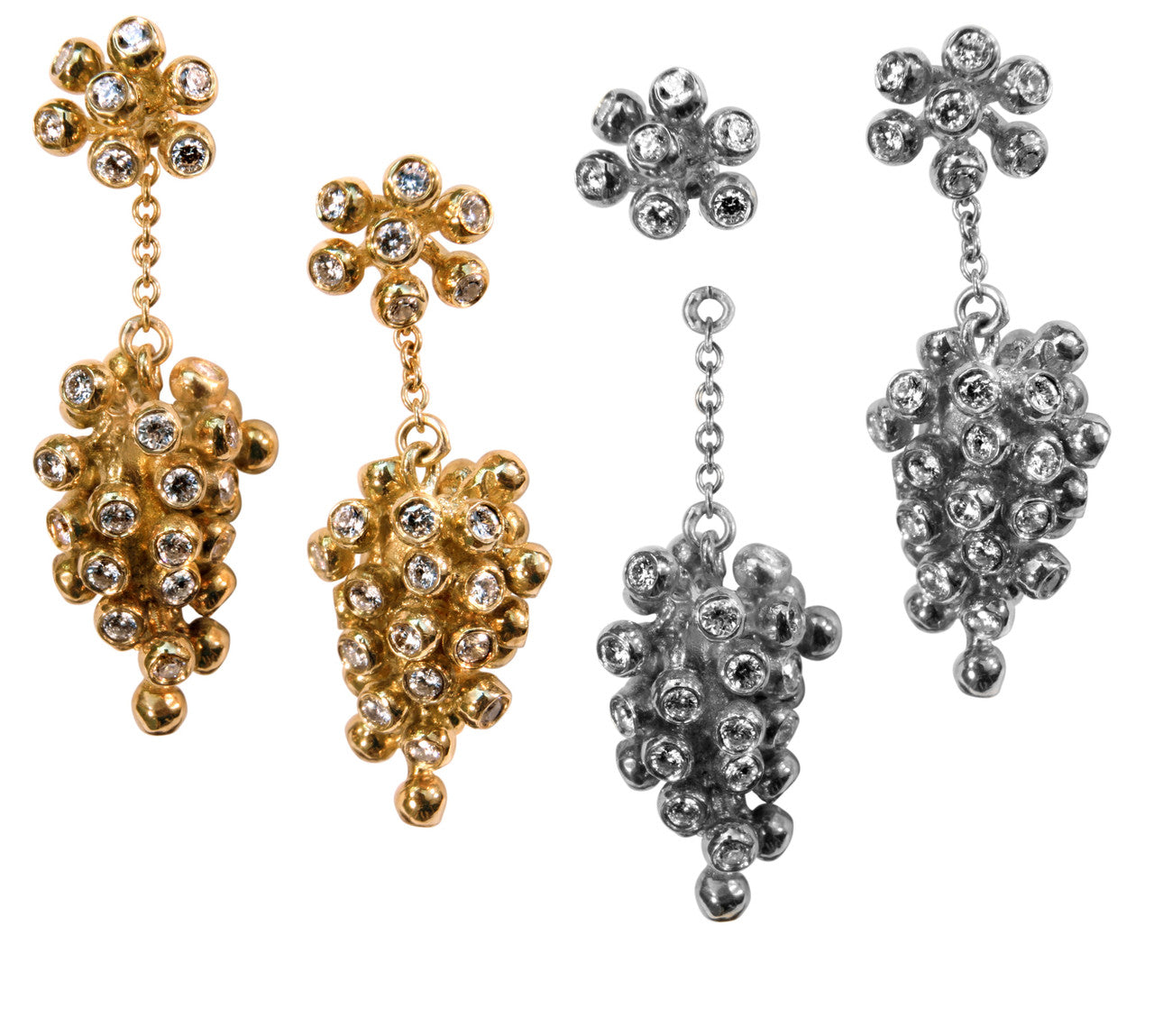 Grapes Drop Earrings with Interchangeable Studs- 2 parts-14K Gold-10