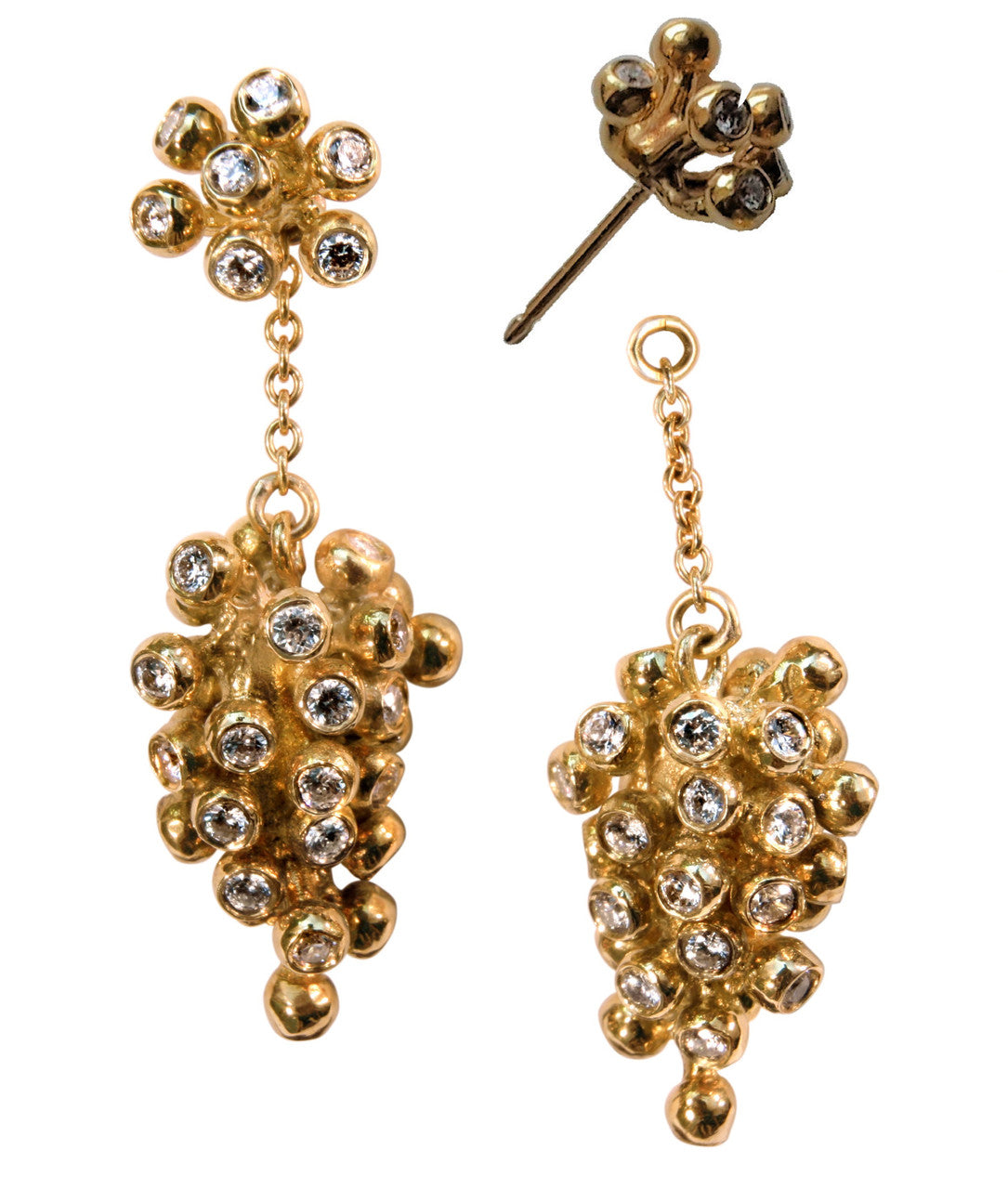 Grapes Drop Earrings- 2 parts-Detachable Stud. 18K Gold with diamonds-1