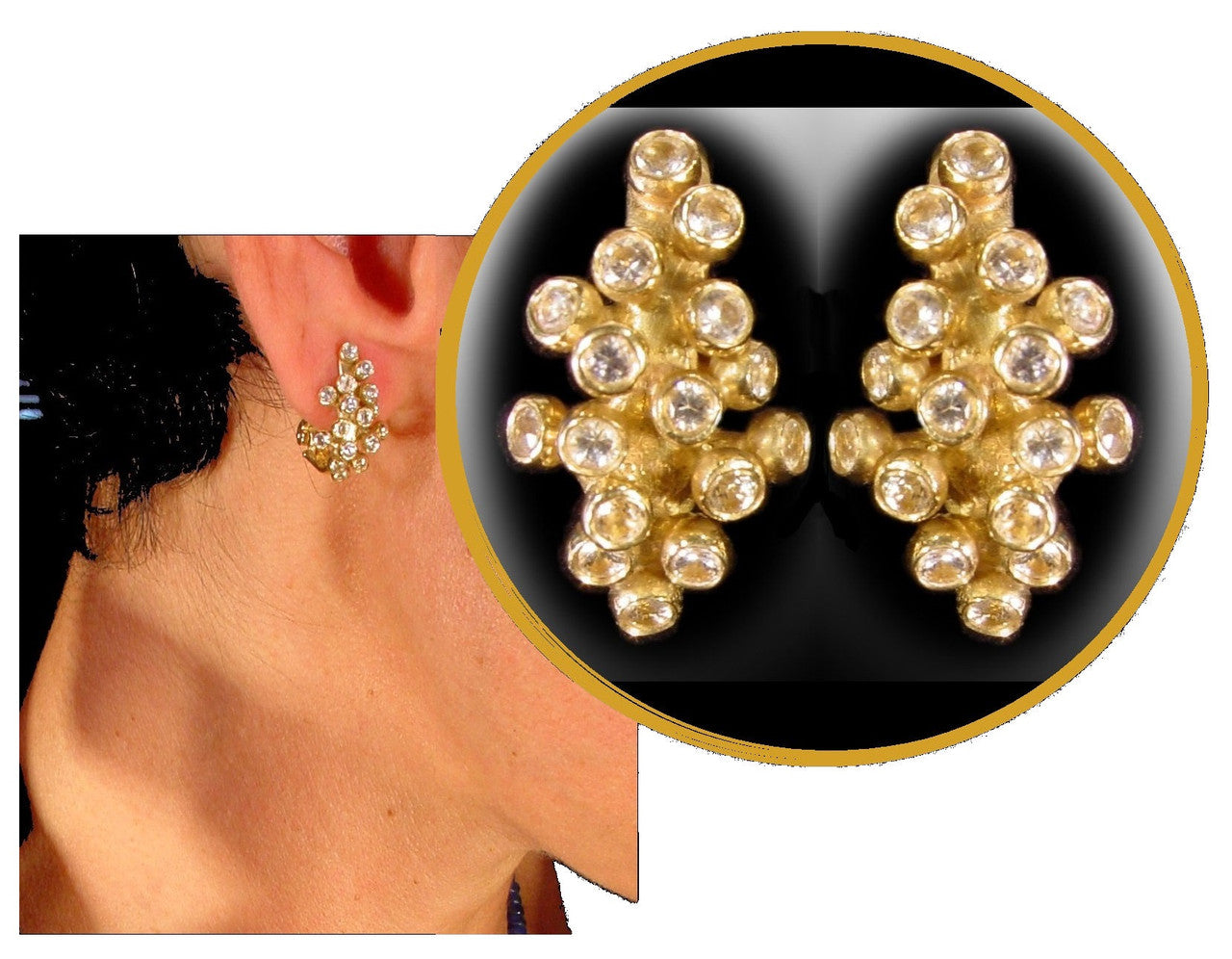 Grapes Huggie Earrings-14K Gold with Diamonds-0