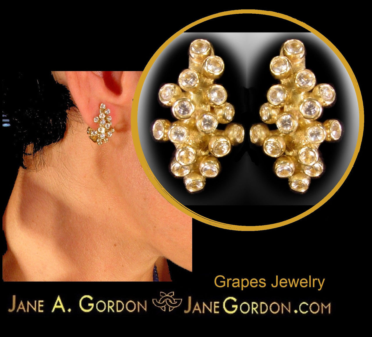 Grapes Huggie Earrings-14K Gold with Diamonds-16