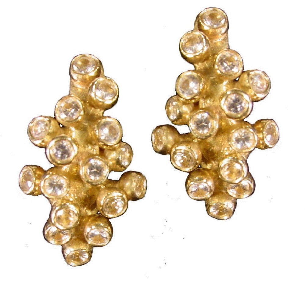 Grapes Huggie Earrings-14K Gold with Diamonds-1