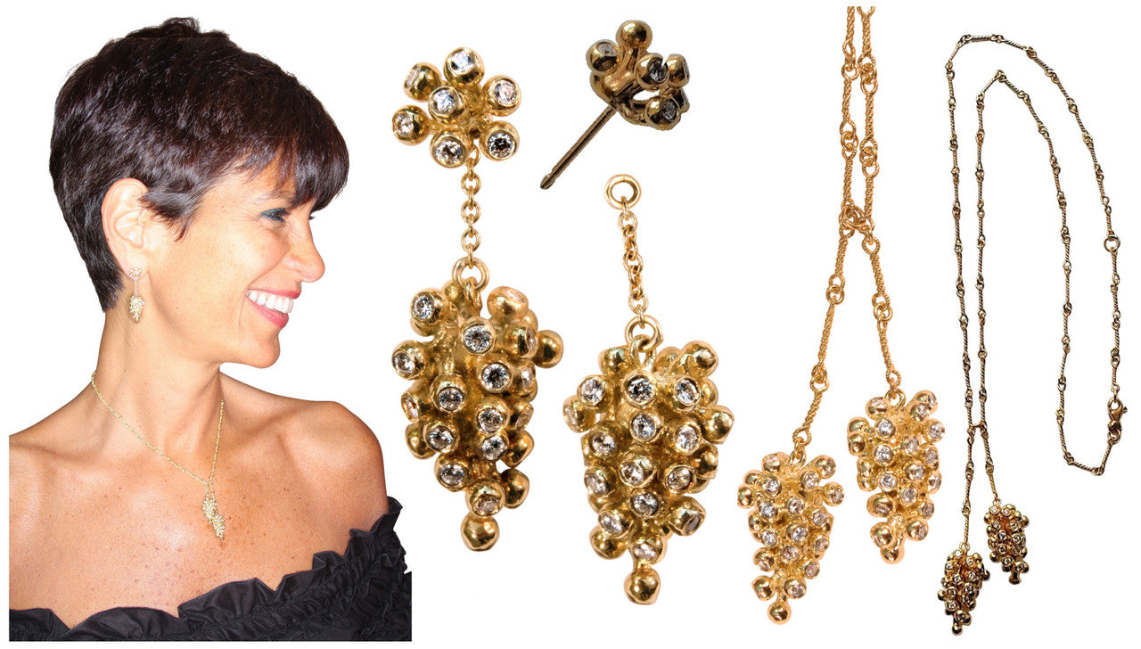 Grapes Necklace, 14K Gold with Diamonds: Lariat Style on Handmade Chain-8