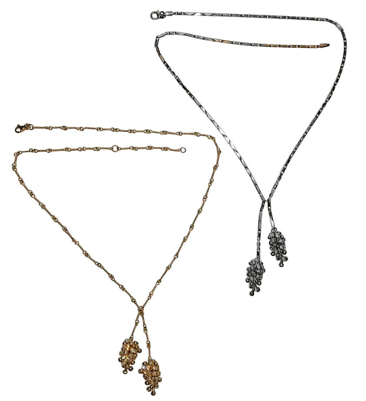 Grapes Necklace, 14K Gold with Diamonds: Lariat Style on Handmade Chain-4